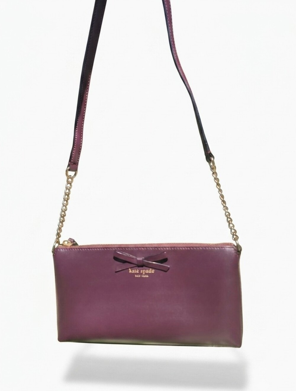 kate spade Plum Leather Crossbody with Gold Chain Strap and Bow
